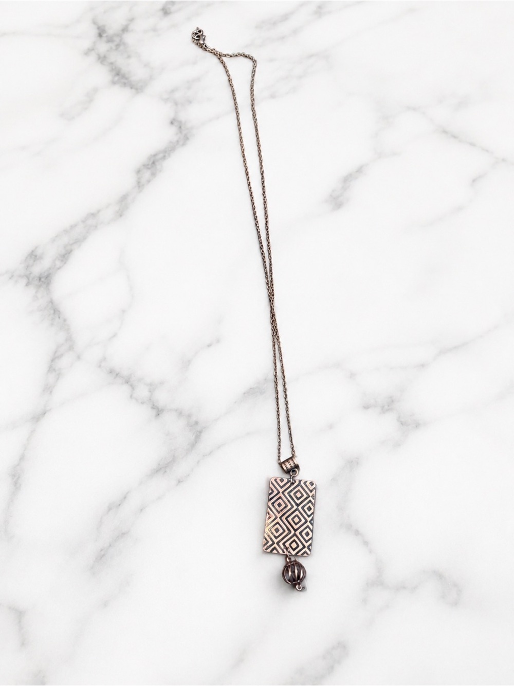 Geometric Rectangle Pendant Necklace in Antique Silver